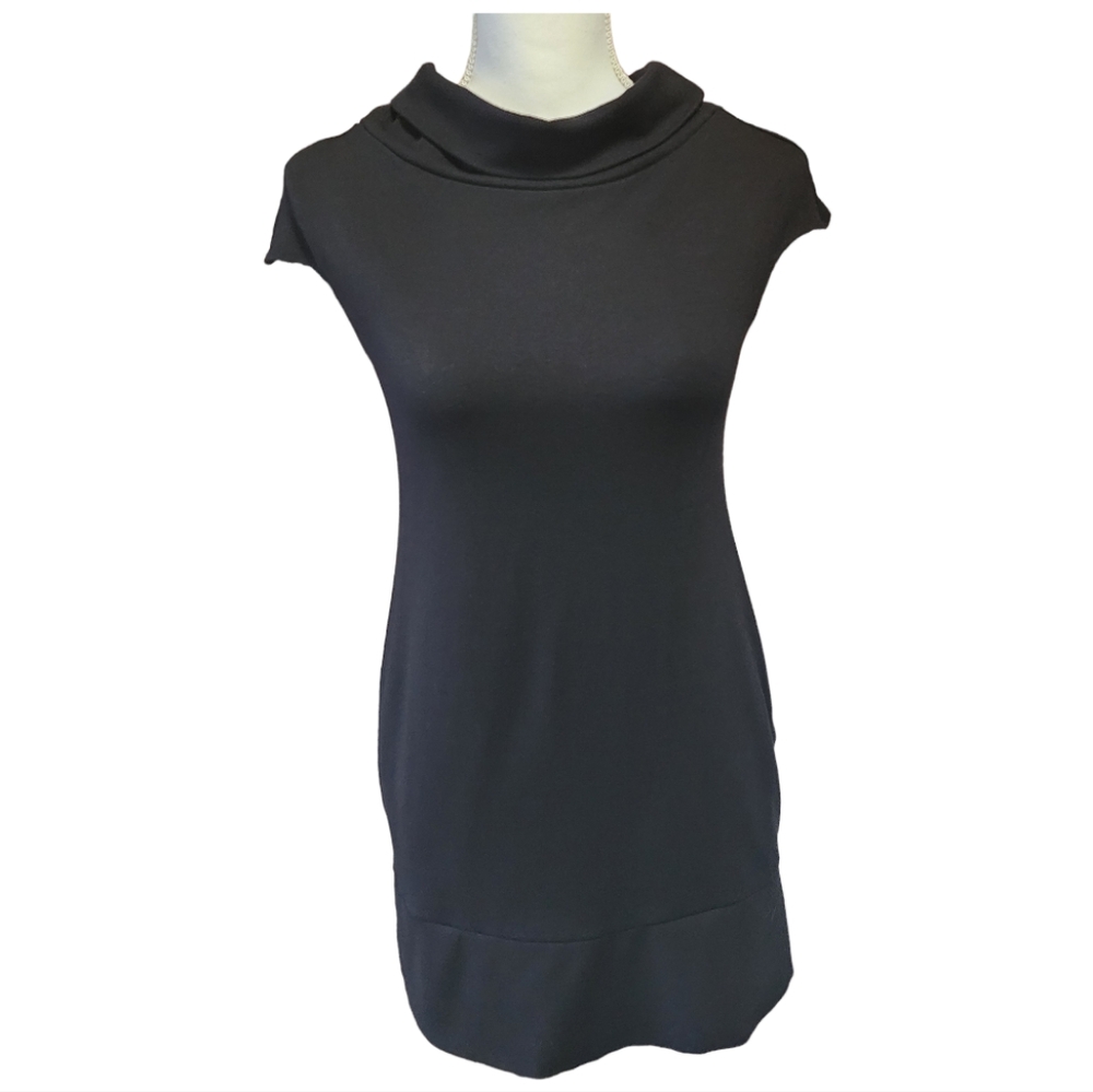 Express Women's Black Dress, Capped Sleeve, Turtle Neck, Gold Zipper,Size XS